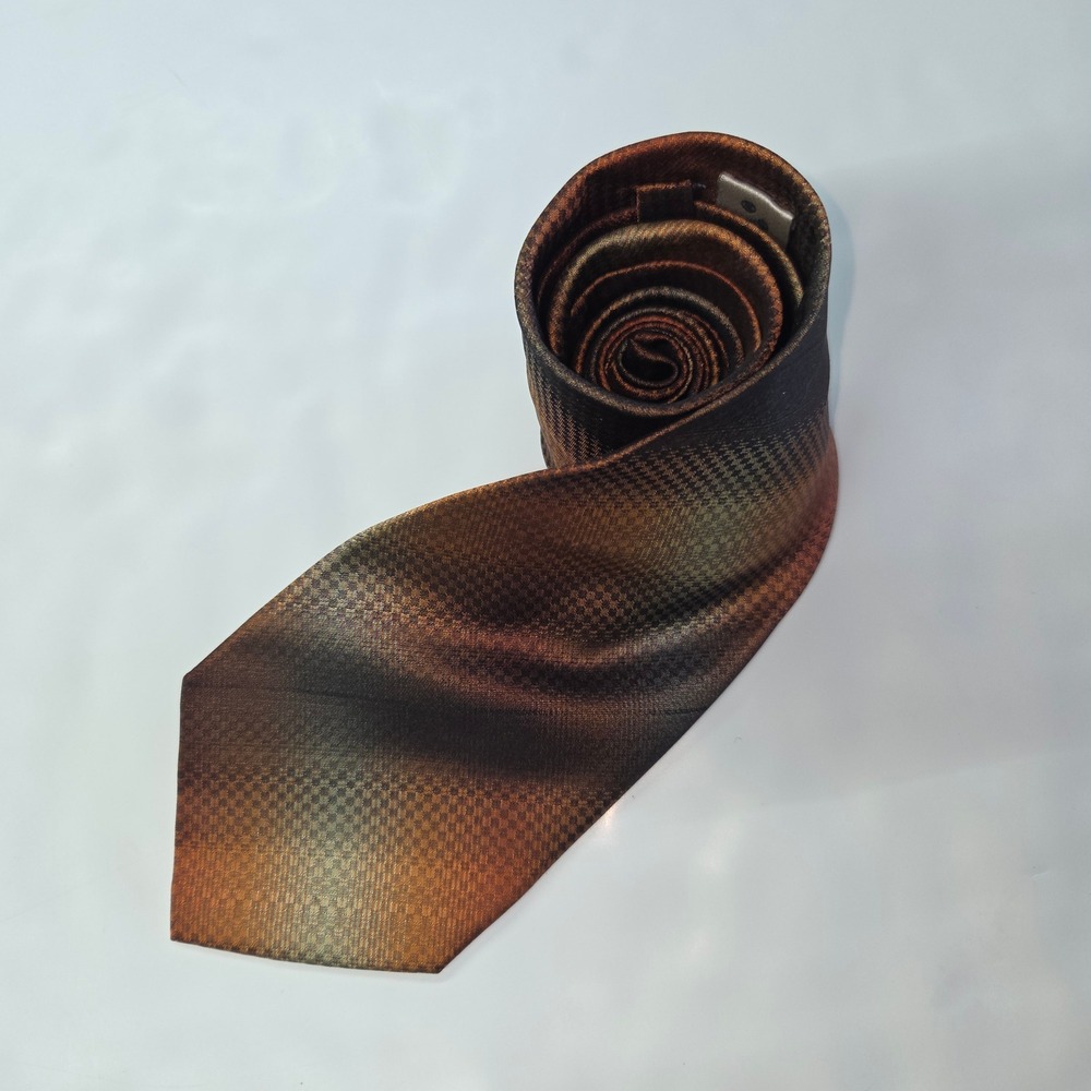 Bruno‎ Conte Tie Mens Silk Hand Made Brown Gradient Checkered Pattern Office